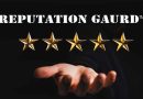 A hand holding five gold stars with the title "Reputation Guard" above it on a black background