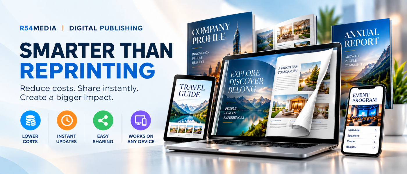 Digital publishing services displayed through professional electronic catalogs and magazines on multiple devices.