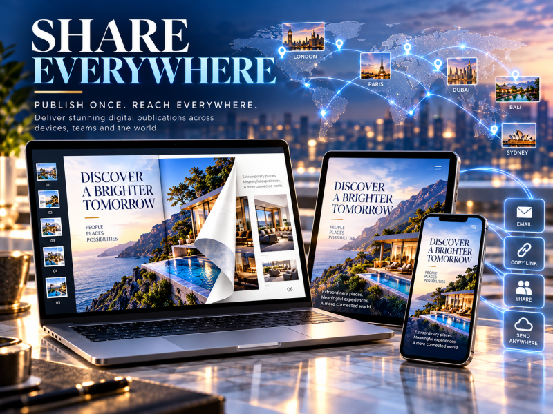 Interactive digital publication illustrating video integration, clickable links, and image galleries.